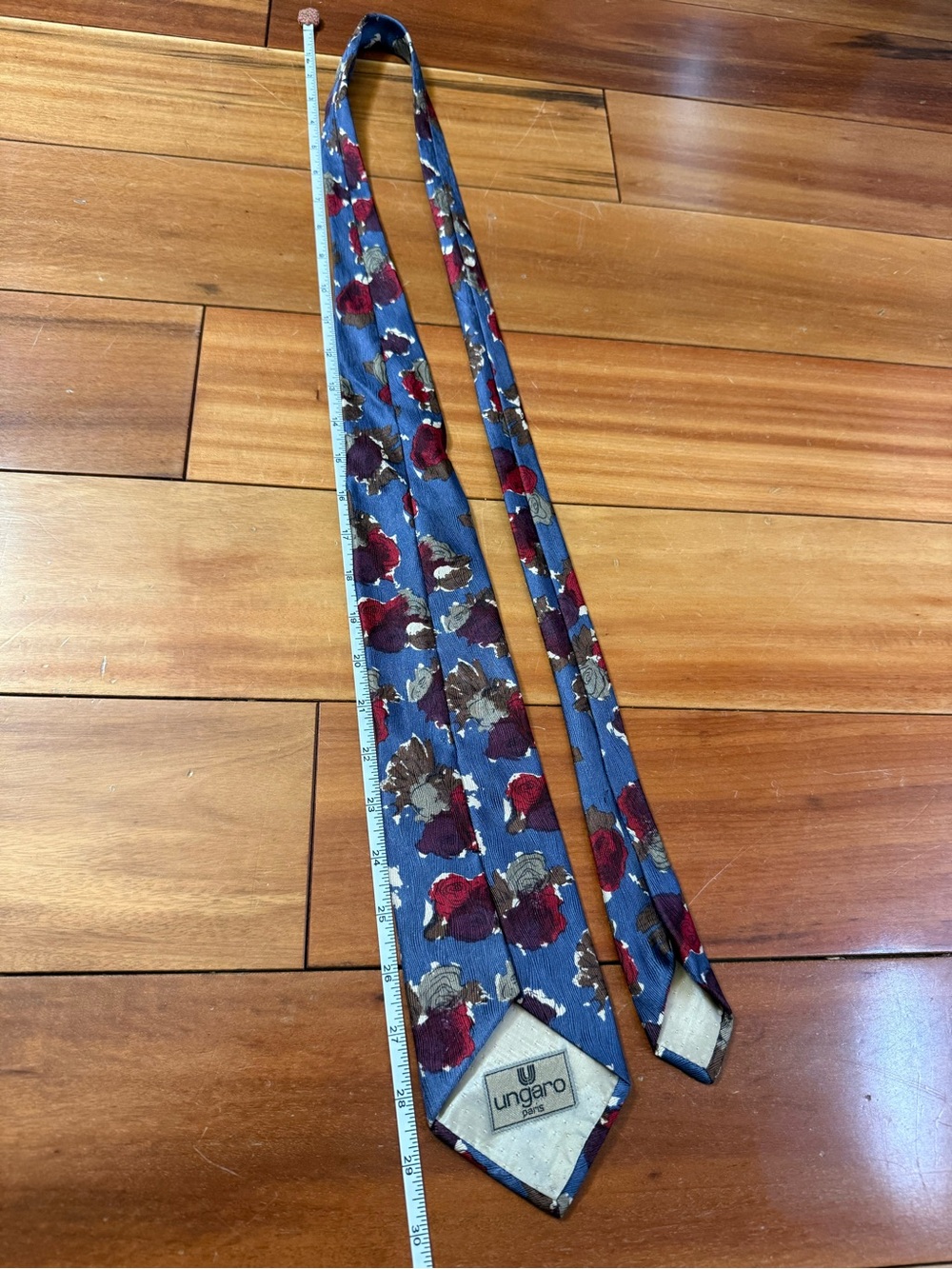 Emanuel Ungaro Blue Floral Silk Tie with Red and Brown Accents